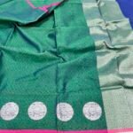 Blue Green Organza Silk Silver Boota Border  Pallu Handloom Banarasi Saree