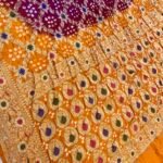 Mustard Maroon Bandhani Dupion Silk Handloom Banarasi Saree