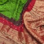 Red Green Bandhani Soft Silk Handloom Jari Kanjivaram Saree