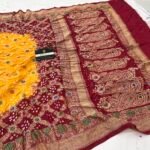 Maroon Gold Bandhani Dupion Silk Handloom Banarasi Saree