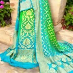 SkyBlue P-Green Bandhani Khaddi Georgette Handloom Banarasi Lahenga