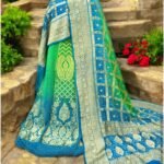 Siya Blue P-Green Bandhani Khaddi Georgette Handloom Banarasi Lahenga