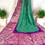 Purple Green Bandhani Silk Kanjivaram Jari Handloom Baranasi Dupatta