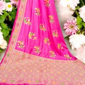 Pink Dola Silk Jari Traditional Tilfi Boota Handloom Banarasi Saree