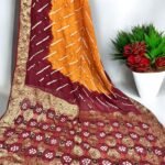Maroon Mustard Bandhani Soft Silk Handloom Jari Pallu Mina Saree
