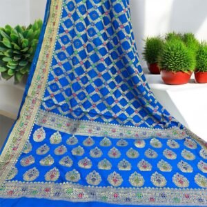 Royel Blue Dupion Silk Jaal Handloom Banarasi Saree with Suraski work