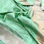 Sea Green Khaddi Handwoven Traditional Banarasi Mashroo Silk Saree