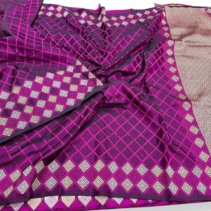 Magenta Khaddi Handwoven Traditional Banarasi Mashroo Silk Silver Gold Saree