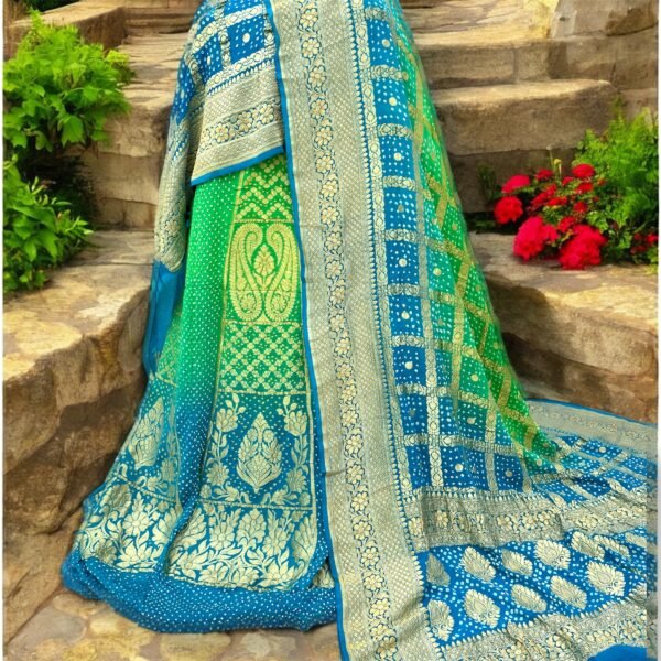 Shaded Banarasi Khaddi Georgette Bandhani Lehenga with Dupatta & Blouse