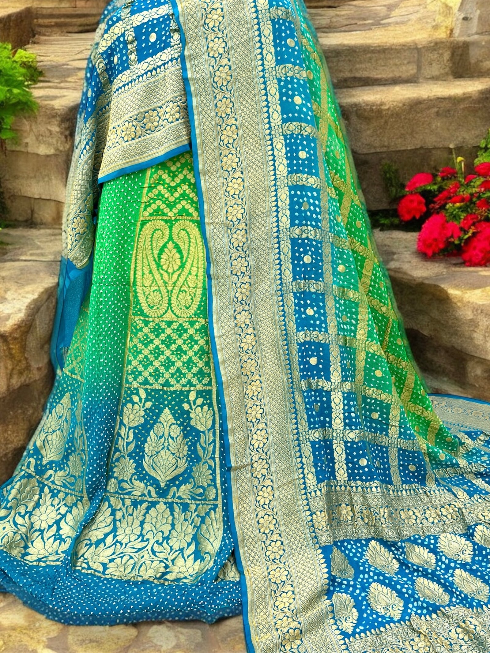 Banarasi Khaddi Georgette Bandhani Lehenga