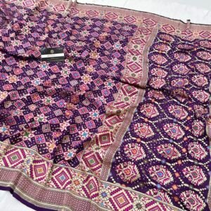 Purple Banarasi Khadi Georgette Tilfi Meena Bandhani Saree