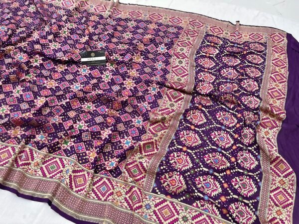 Purple Banarasi Khadi Georgette Tilfi Meena Bandhani Saree