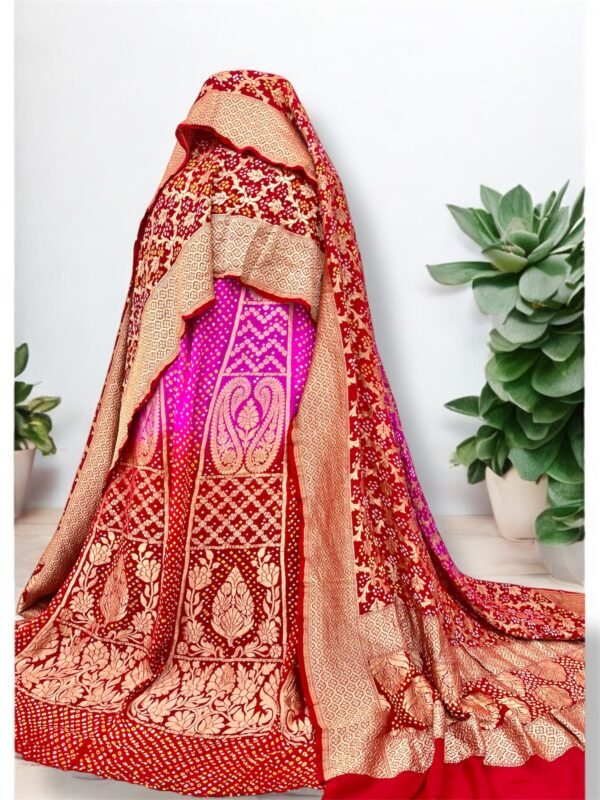 Shaded Banarasi Khaddi Georgette Bandhani Lehenga with Dupatta & Blouse