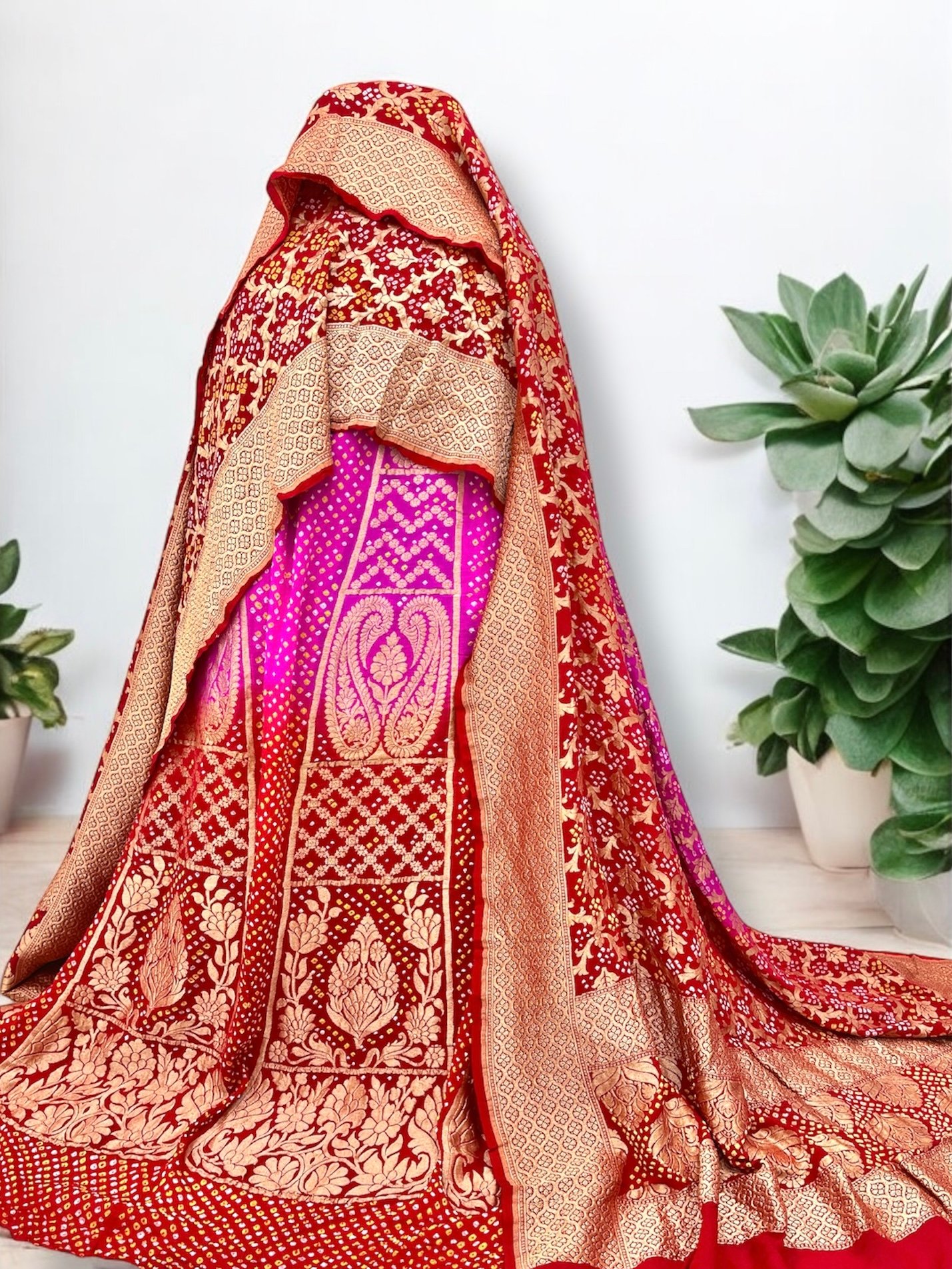 Banarasi Khaddi Georgette Bandhani Lehenga
