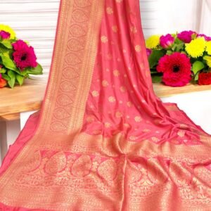 Classic Peach Banarasi Zari Weaving Dola Silk Saree
