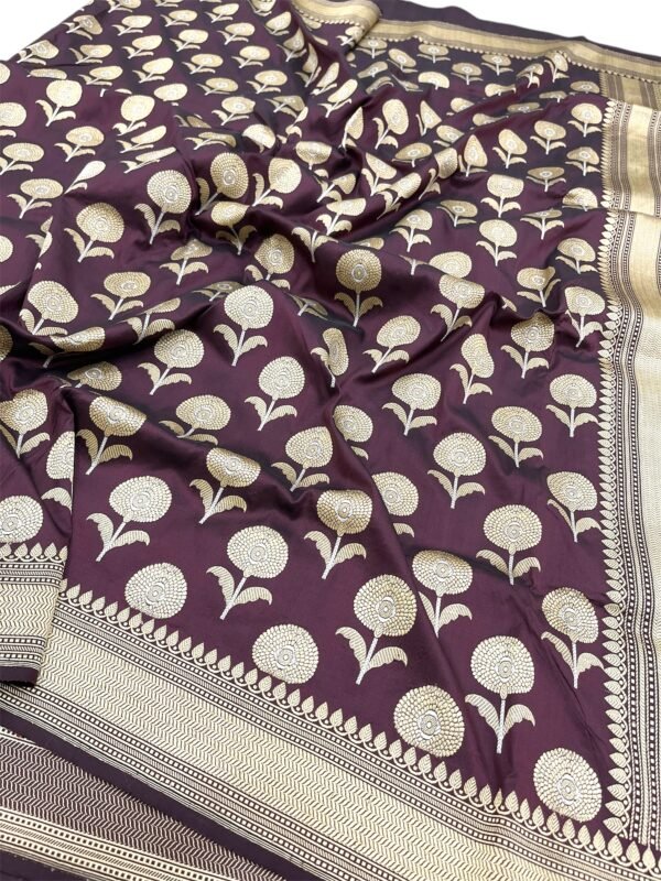 Royal Coffee Banarasi Rambo Handwoven Katan Silk Saree