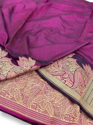 Royal Purple Wine Banarasi Handwoven Mashroo Silk Saree