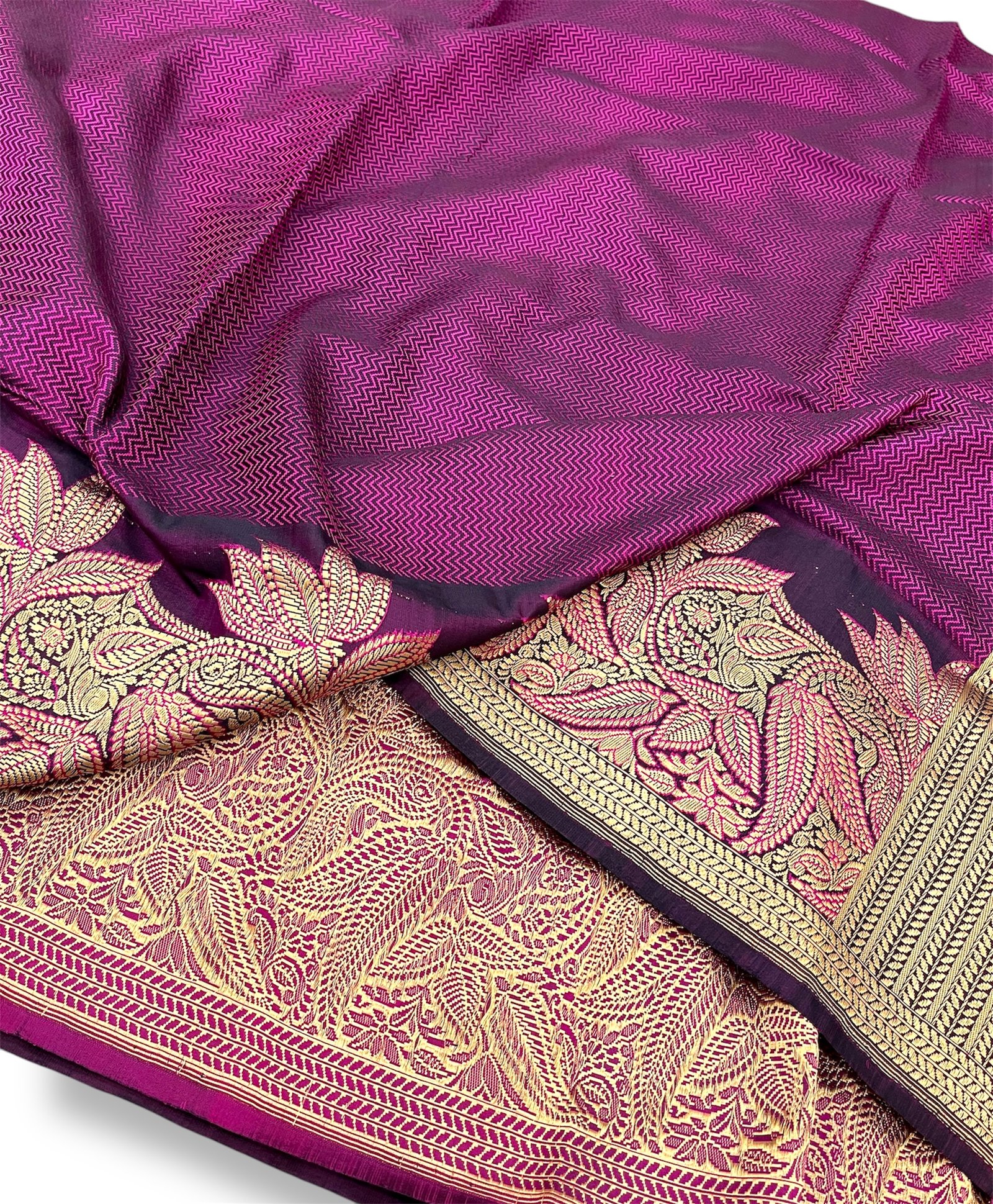 Royal Purple Wine Banarasi Handwoven Mashroo Silk Saree