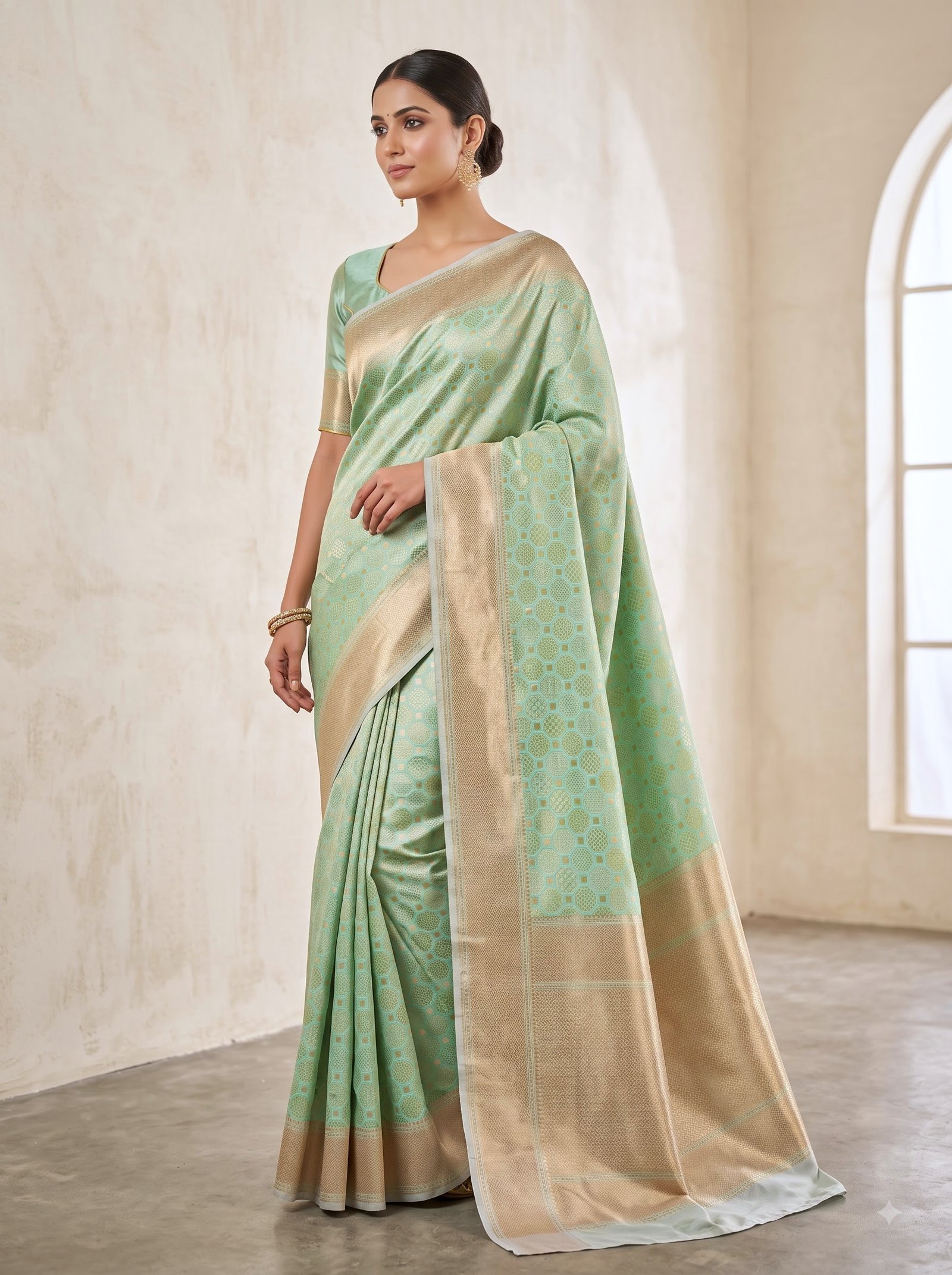 Royal Sea Green Banarasi Handwoven Mashroo Silk Saree