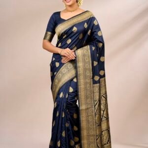Deep-Sea Blue Premium Traditional Banarasi Soft Viscose Silk Saree