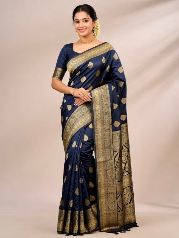 Deep-Sea Blue Premium Traditional Banarasi Soft Viscose Silk Saree