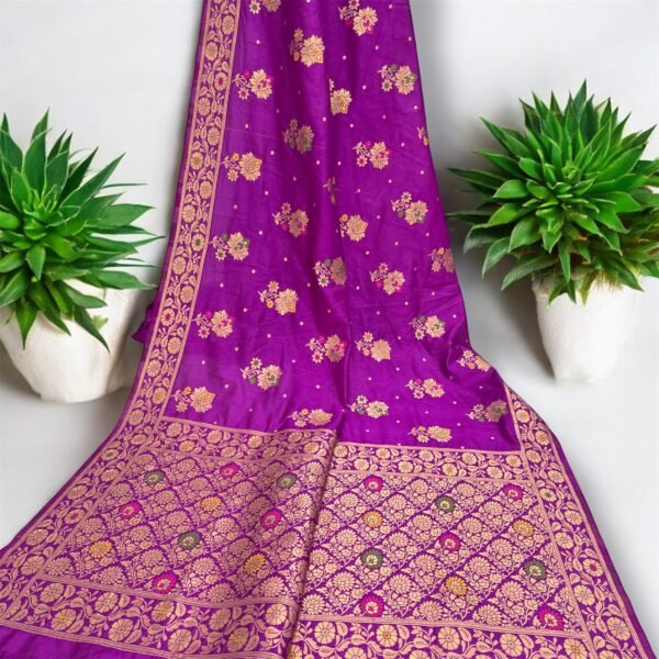 Purple Bridal Collection Traditional Banarasi Dola Silk Saree