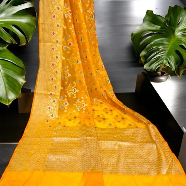 Gold Designer Semi Georgette Silk Banarasi Saree