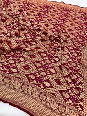 Maroon Banarasi Khaddi Georgette Bandhani Saree