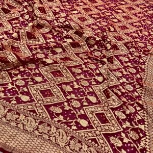 Maroon Banarasi Khaddi Georgette Bandhani Saree