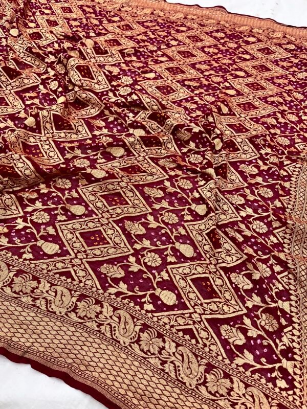 Maroon Banarasi Khaddi Georgette Bandhani Saree