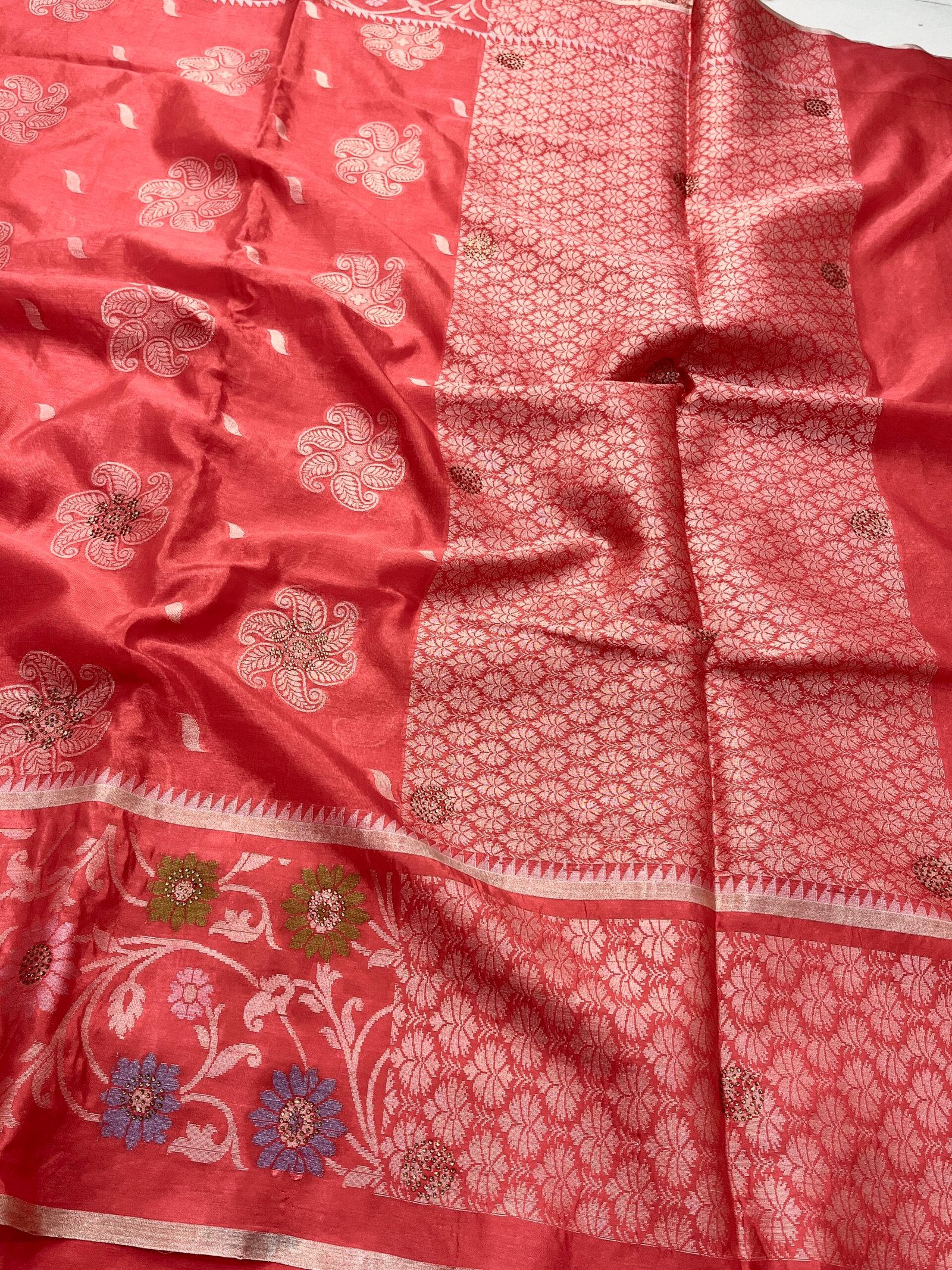 Strawberry Pink Banarasi Silk Saree